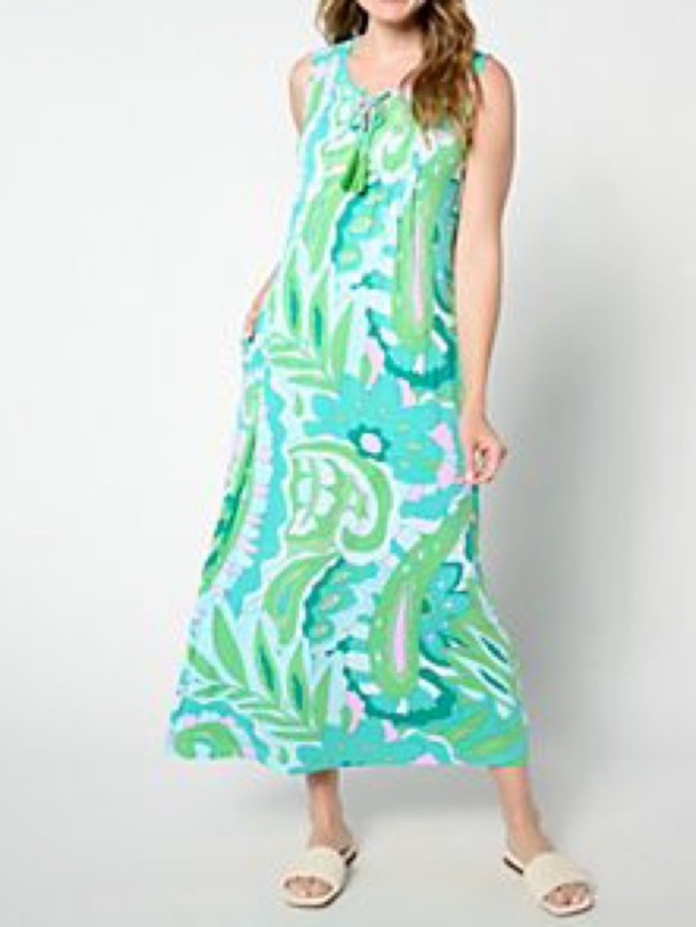 Belle by Kim Gravel Petite Paisley Paradise Tassel Maxi Dress Size M
